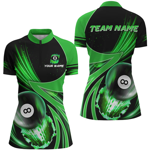 Custom 3D Green Jerseys Billiard 8 Ball Women Quarter-Zip Shirts Team League Billiard Shirts TDM0691