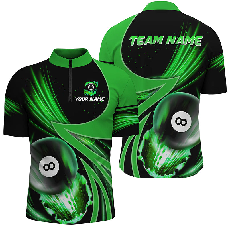 Custom 3D Green Jerseys Billiard 8 Ball Men Quarter-Zip Shirts Team League Billiard Shirts TDM0691