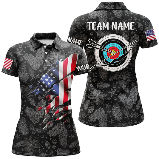 Personalized Christmas USA Flag Archery Women Polo Shirts Custom Merry Christmas Shirts For Archer TDM0497
