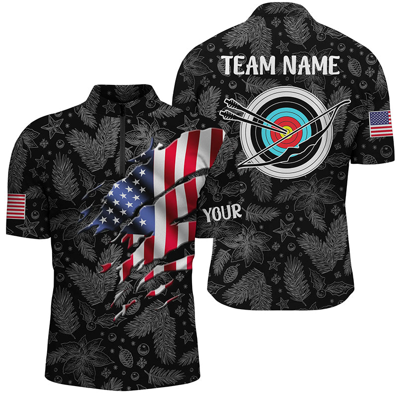 Custom Christmas USA Flag Archery Men Quarter-Zip Shirts, Merry Christmas Gift For Archer TDM0497