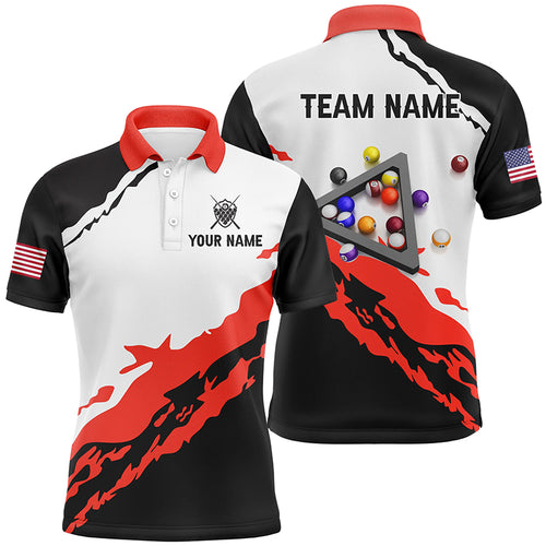 Personalized 3D Black Red Billiard Balls Polo Shirts For Men Custom Team Name Billiard Jerseys TDM1058
