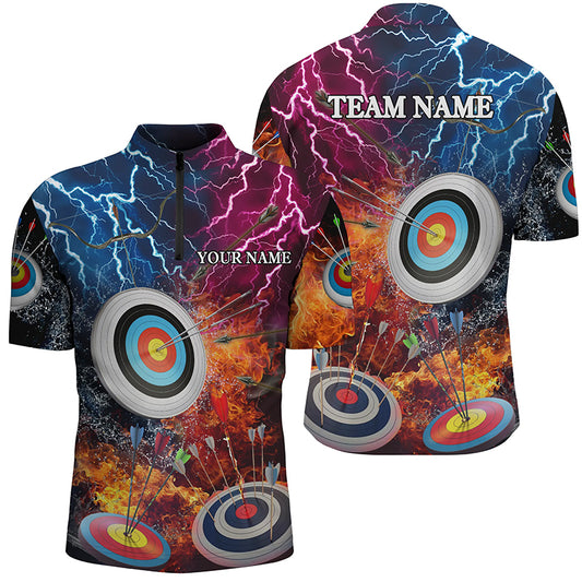 Archery Target In Water Fire Personalized Name Men Quarter-Zip Shirts Custom Archery Gifts TDM0508
