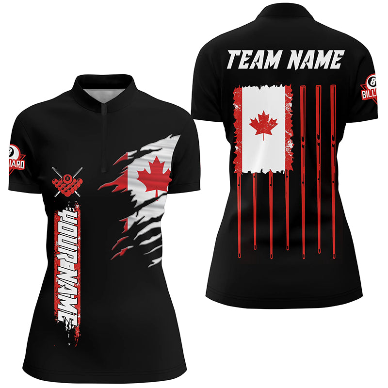 Custom Vintage Billiard Canada Flag Women Quarter-Zip Shirts, Patriotic Gift For Pool Lover TDM1067