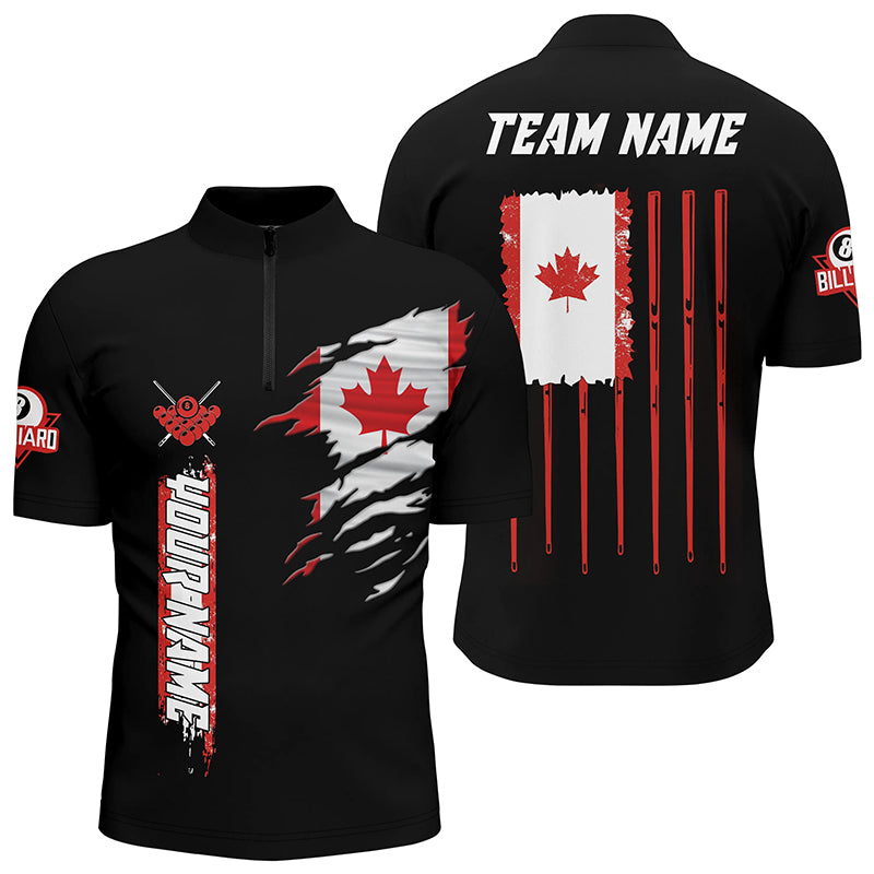 Custom Vintage Billiard Canada Flag Men Quarter-Zip Shirts, Patriotic Gift For Pool Lover TDM1067