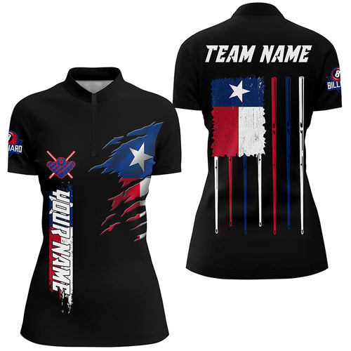 Custom Vintage Billiard Texas Flag Women Quarter-Zip Shirts, Patriotic Gift For Pool Lover TDM1068