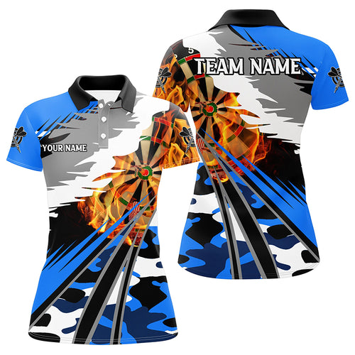 Personalized 3D Dart Board Fire Women Dart Polo Shirts Custom Blue Dart Jerseys Attire For Team TDM1194