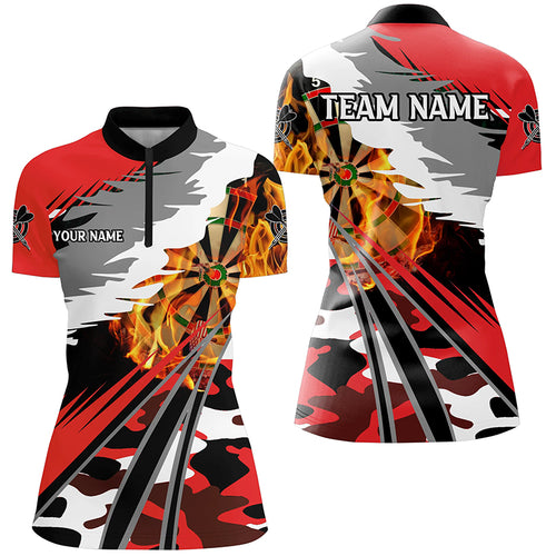 3D Dart Board Fire Women Dart Quarter-Zip Shirts Custom Red Dart Jerseys Attire For Team TDM1195