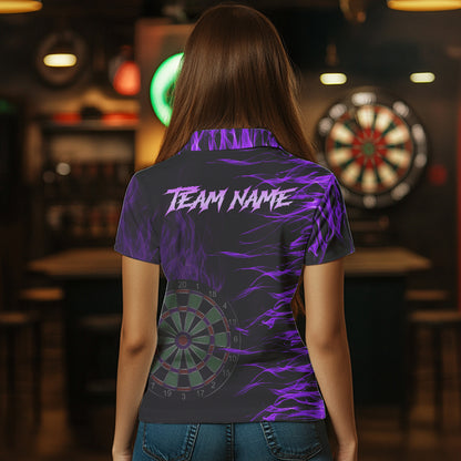 Personalized Purple Flaming 3D Fire Dart Shirts For Women Custom Team Dart Jerseys Polo & Quarter Zip TDM3686