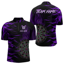Load image into Gallery viewer, Personalized Purple Flaming 3D Fire Dart Shirts For Men Custom Team Dart Jerseys Polo &amp; Quarter Zip TDM3686