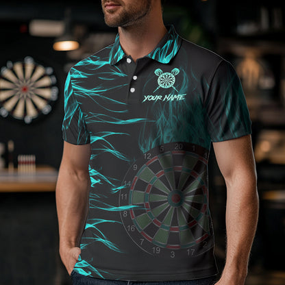 Personalized Turquoise Flaming Dart Shirts For Men Custom Fire Dart Jerseys Polo & Quarter Zip TDM3687