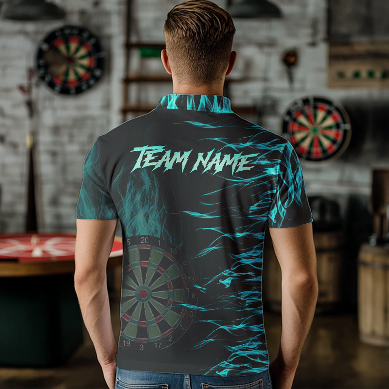 Personalized Turquoise Flaming Dart Shirts For Men Custom Fire Dart Jerseys Polo & Quarter Zip TDM3687