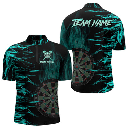 Personalized Turquoise Flaming Dart Shirts For Men Custom Fire Dart Jerseys Polo & Quarter Zip TDM3687