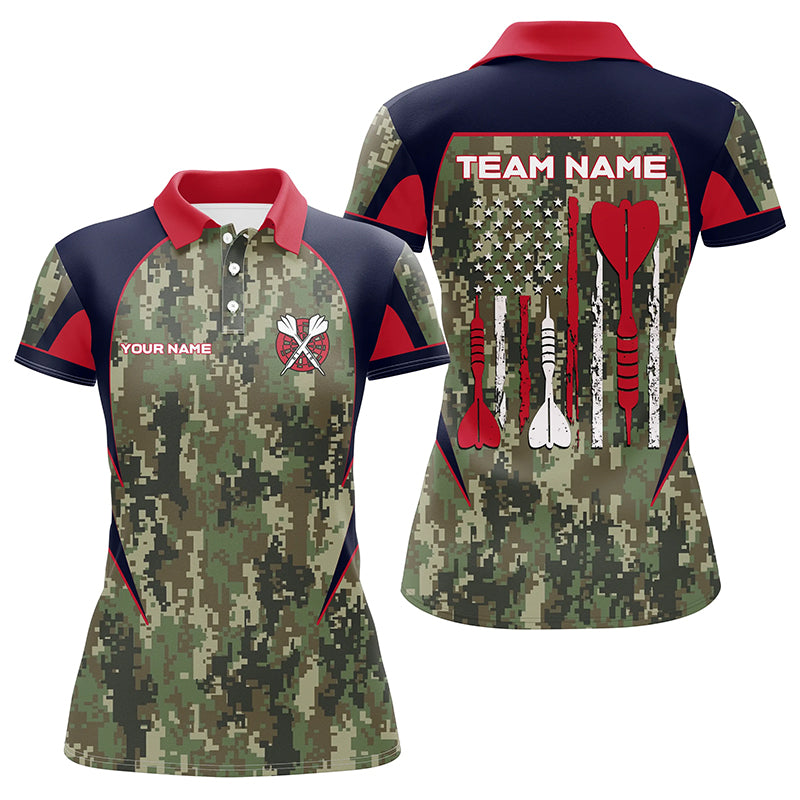 Personalized US Flag Camouflage Dart Polo Shirts For Women Dart Jerseys Custom Dart Team Shirts VHM1147