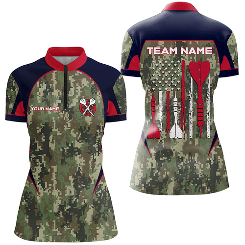 Personalized US Flag Camouflage Dart Quarter-Zip Shirts For Women Dart Jerseys Custom Dart Team Shirt VHM1147