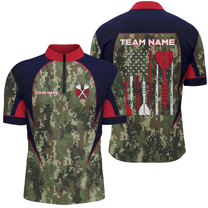 Personalized US Flag Camouflage Dart Quarter-Zip Shirts For Men Dart Jerseys Custom Dart Team Shirt VHM1147