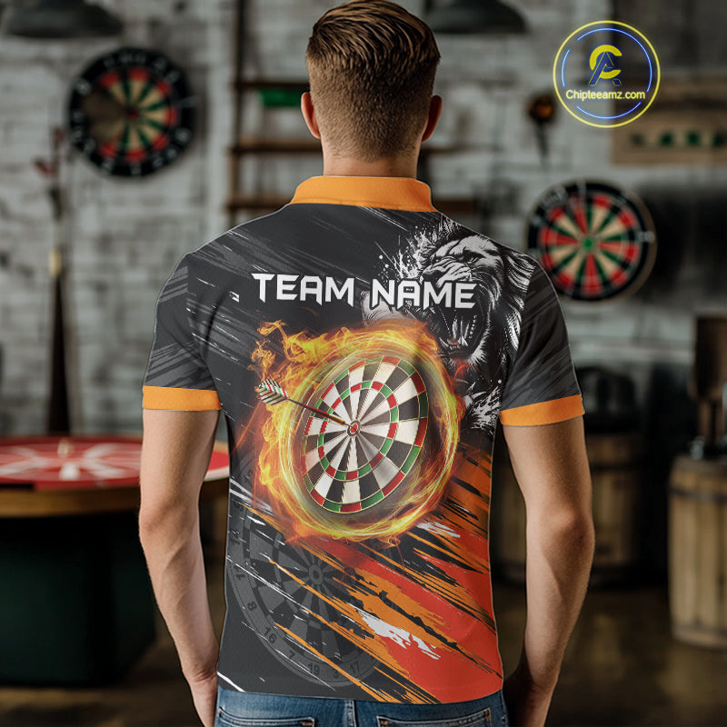 Orange And Black Grunge Lion And Shark Dart Shirts Custom Men's Dart Jersey Polo & Quarter Zip TDM3847