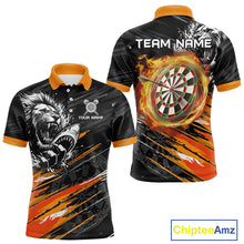 Load image into Gallery viewer, Orange And Black Grunge Lion And Shark Dart Shirts Custom Men&#39;s Dart Jersey Polo &amp; Quarter Zip TDM3847