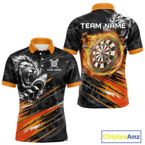 Orange And Black Grunge Lion And Shark Dart Shirts Custom Men's Dart Jersey Polo & Quarter Zip TDM3847