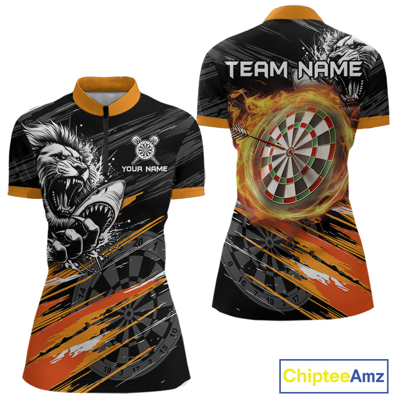 Orange And Black Grunge Lion And Shark Dart Shirts Custom Women's Dart Jersey Polo & Quarter Zip TDM3847