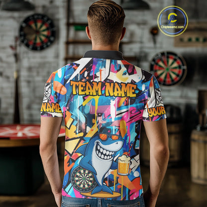 Funny Shark Colorful Graffiti Style Custom Dart Shirts For Men, Dart Team Jersey Best Darts Outfit TDM3849