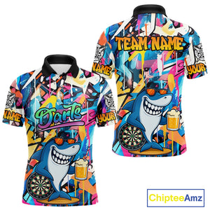 Funny Shark Colorful Graffiti Style Custom Dart Shirts For Men, Dart Team Jersey Best Darts Outfit TDM3849