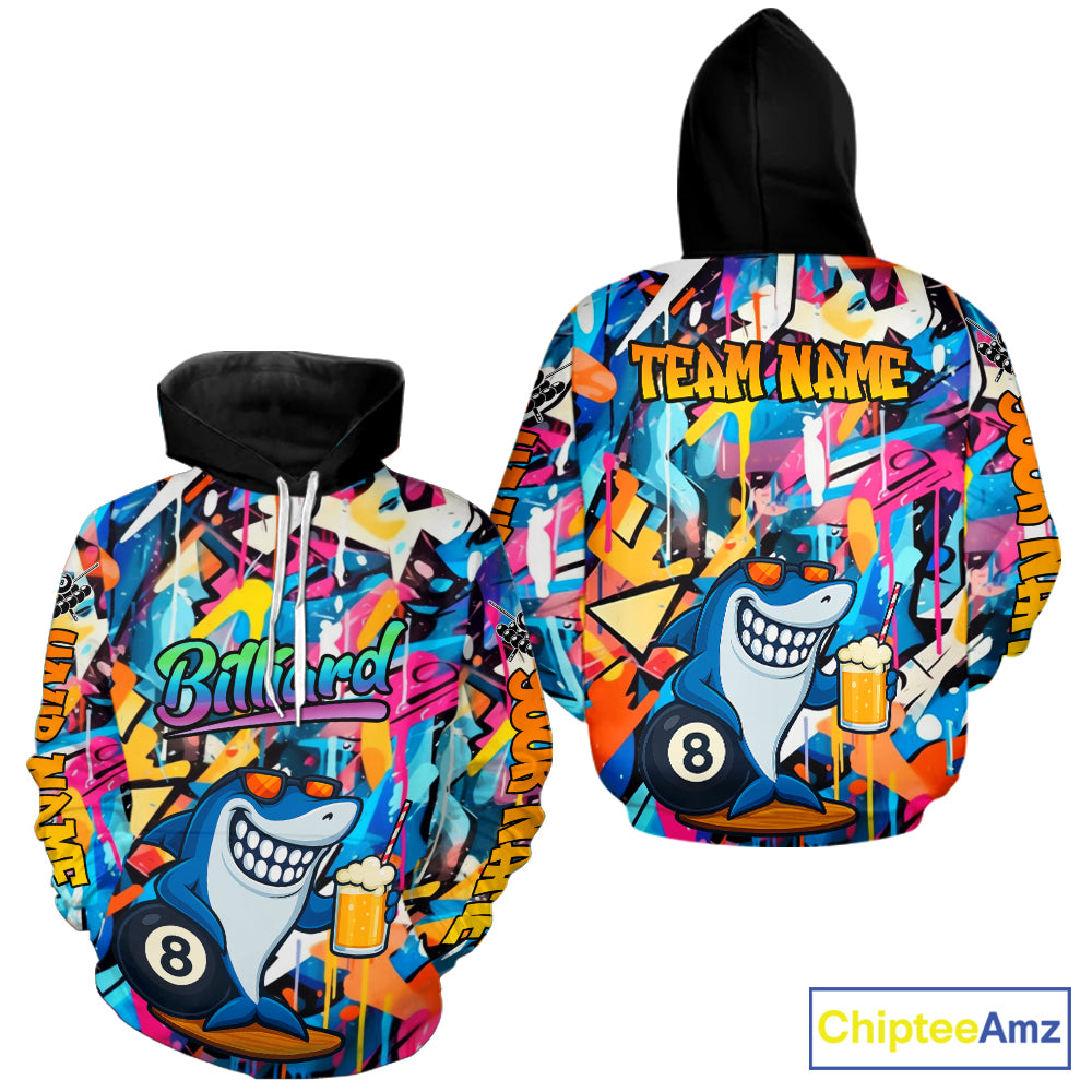 Funny Shark Colorful Graffiti 8 Ball Hoodie For Men Women Custom Billiard Hoodie Pool Team Jersey TDM3850