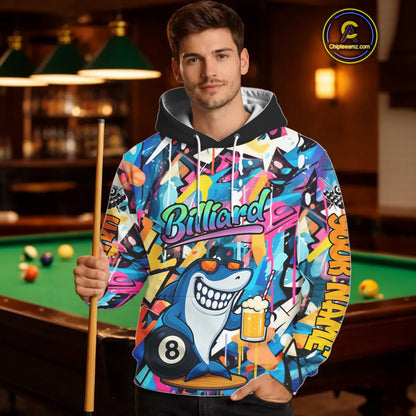 Funny Shark Colorful Graffiti 8 Ball Hoodie For Men Women Custom Billiard Hoodie Pool Team Jersey TDM3850