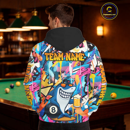 Funny Shark Colorful Graffiti 8 Ball Hoodie For Men Women Custom Billiard Hoodie Pool Team Jersey TDM3850