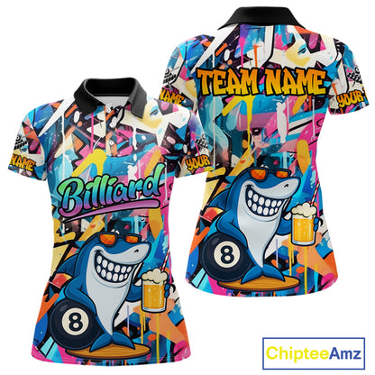 Funny Shark Colorful Graffiti Style Custom 8 Ball Billiard Shirt For Women Billiard Team Jersey TDM3850
