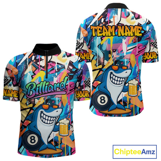Funny Shark Colorful Graffiti Style Custom 8 Ball Billiard Shirt For Men Best Billiard Team Jersey TDM3850