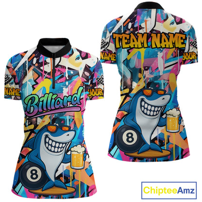 Funny Shark Colorful Graffiti Style Custom 8 Ball Billiard Shirt For Women Billiard Team Jersey TDM3850