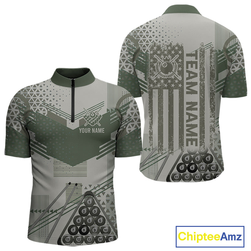 Military Green Camo Billiard Jersey For Men Custom 8 Ball Pool Shirt American Flag Billiard Shirts TDM3855