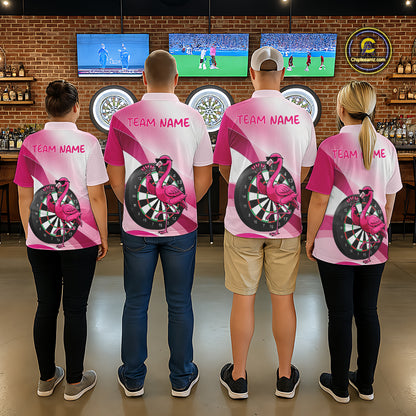 Custom Pink Flamingo Funny Darts Shirt For Women, Darts Team Jersey Polo & 1/4 Zip, Darts Gift TDM6278