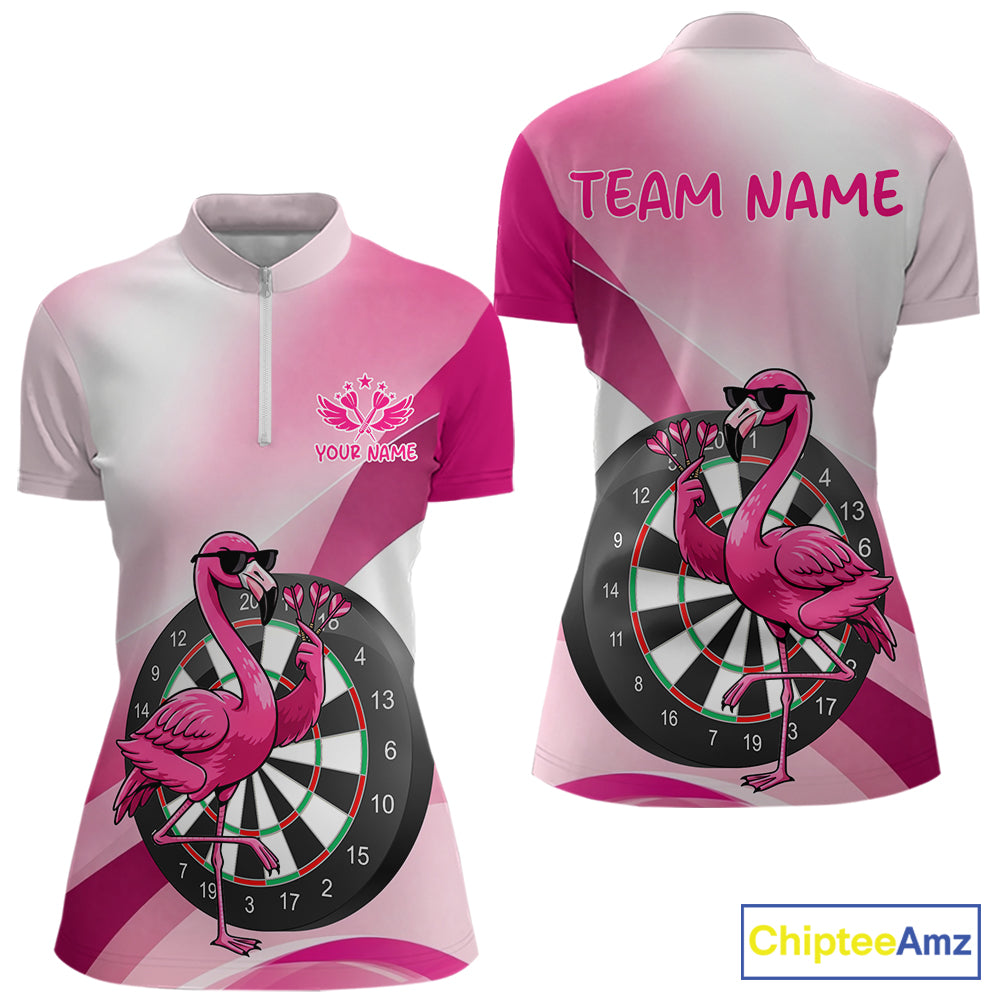 Custom Pink Flamingo Funny Darts Shirt For Women, Darts Team Jersey Polo & 1/4 Zip, Darts Gift TDM6278