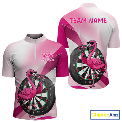 Custom Pink Flamingo Funny Darts Shirt For Men, Darts Team Jersey Polo & 1/4 Zip, Darts Gift TDM6278