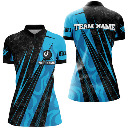 Personalized Blue Billiard Tournament Sport Shirts For Women, Best Billiard Team Jerseys Uniform TDM1768