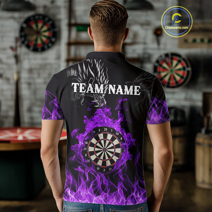 Personalized Purple Flaming Dragon Dart Shirts For Men Custom Dart Team Jerseys Polo & Quarter Zip TDM4309