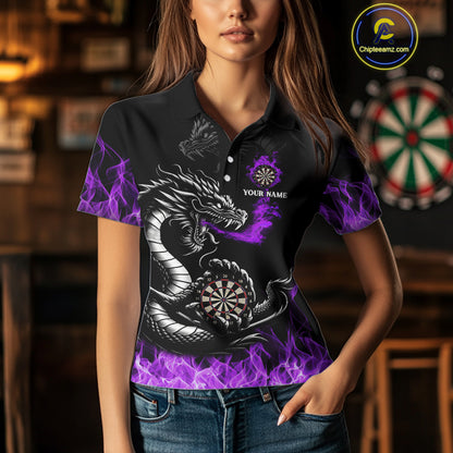 Personalized Purple Flaming Dragon Dart Shirts For Women Custom Dart Team Jerseys Polo & Quarter Zip TDM4309