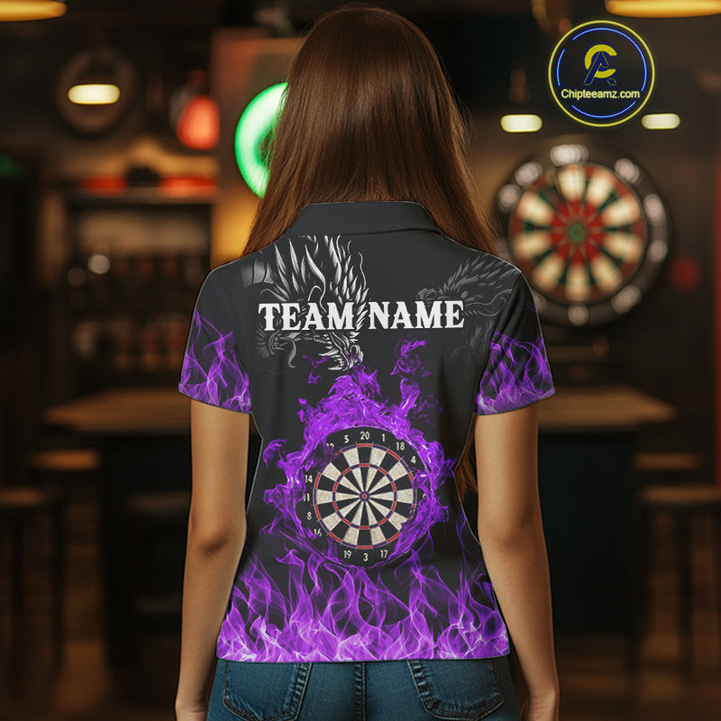 Personalized Purple Flaming Dragon Dart Shirts For Women Custom Dart Team Jerseys Polo & Quarter Zip TDM4309
