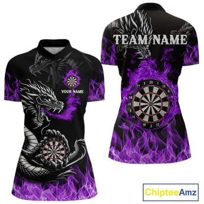 Personalized Purple Flaming Dragon Dart Shirts For Women Custom Dart Team Jerseys Polo & Quarter Zip TDM4309