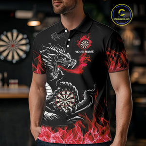 Personalized Red Flaming Dragon Dart Shirts For Men Custom Darts Team Jerseys Polo & Quarter Zip TDM4310