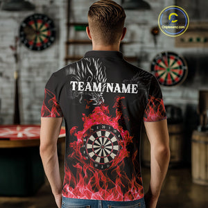 Personalized Red Flaming Dragon Dart Shirts For Men Custom Darts Team Jerseys Polo & Quarter Zip TDM4310