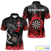 Load image into Gallery viewer, Personalized Red Flaming Dragon Dart Shirts For Men Custom Darts Team Jerseys Polo &amp; Quarter Zip TDM4310