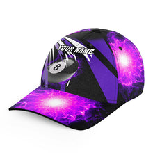 Load image into Gallery viewer, Personalized Purple 8 Ball Fire Billiard Hat For Men Custom Name Billiard Pool Team 3D Baseball Cap TDM2166