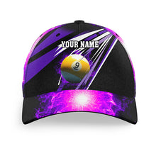 Load image into Gallery viewer, Personalized Purple 9 Ball Fire Billiard Hat For Men Custom Name Billiard Pool Team 3D Baseball Cap TDM2167