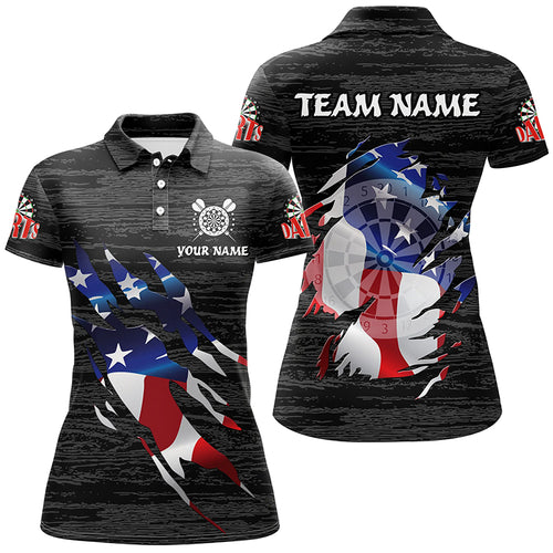 Personalized Black Grunge American Flag Darts Shirts For Women Custom Patriotic Darts Team Jerseys TDM2169