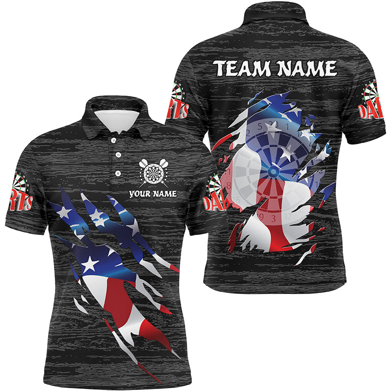 Personalized Black Grunge American Flag Darts Shirts For Men Custom Patriotic Darts Team Jerseys TDM2169