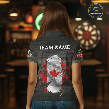 Personalized Grey Grunge Canada Flag Darts Shirts For Women Custom Patriotic Darts Team Jerseys TDM2170