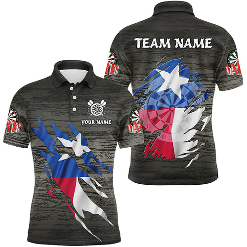 Personalized Grey Grunge Texas Flag Darts Shirts For Men Custom Patriotic Darts Team Jerseys TDM2171