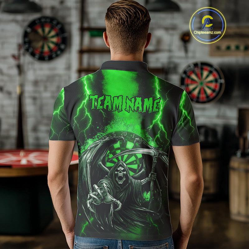Personalized Green Grim Reaper Thunder Lightning Darts Shirt For Men, 3D Darts Team Jerseys TDM4531